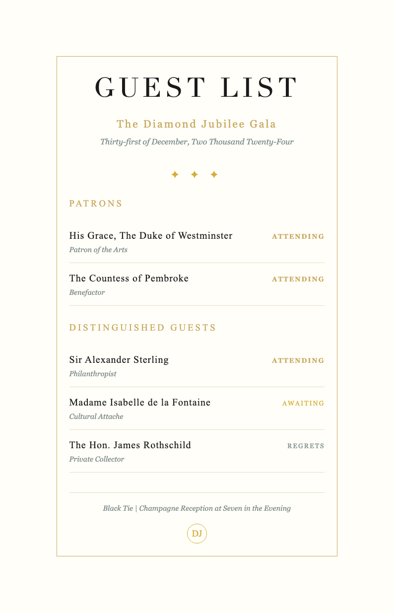 Luxury premium guest list